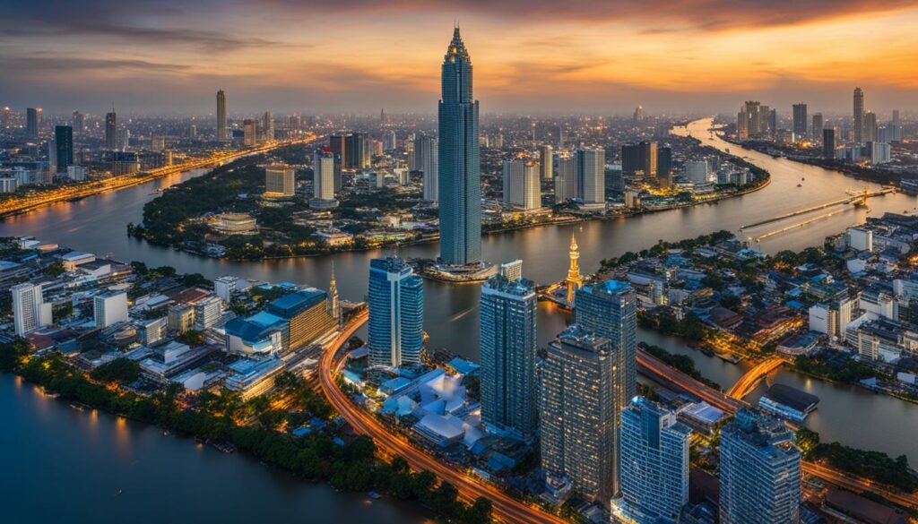 Chao Phraya River and Baiyoke Sky Tower